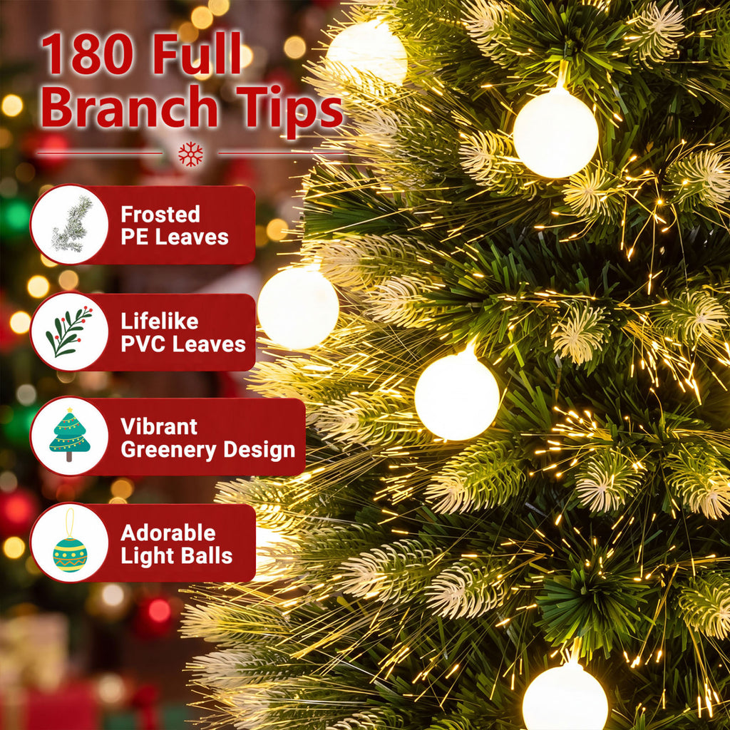 5 FT Pre-Lit Artificial Christmas Tree with Dazzling Optical Fibers - Frosted Leaves