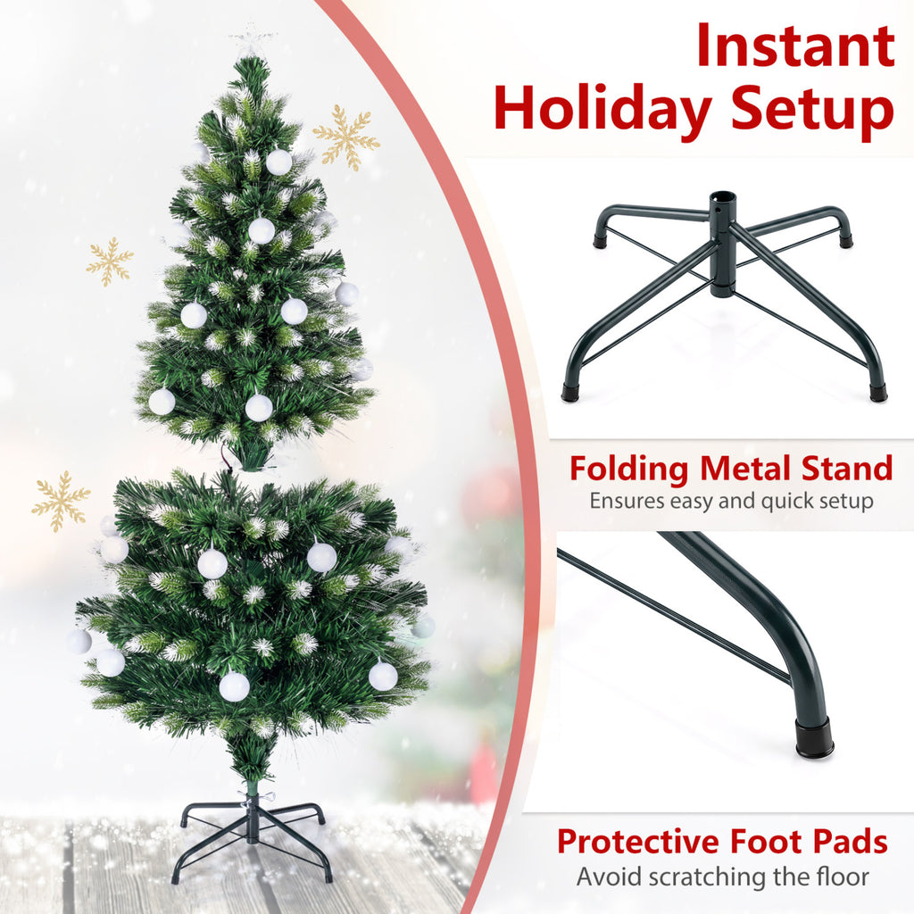 5 FT Pre-Lit Artificial Christmas Tree with Dazzling Optical Fibers - Frosted Leaves