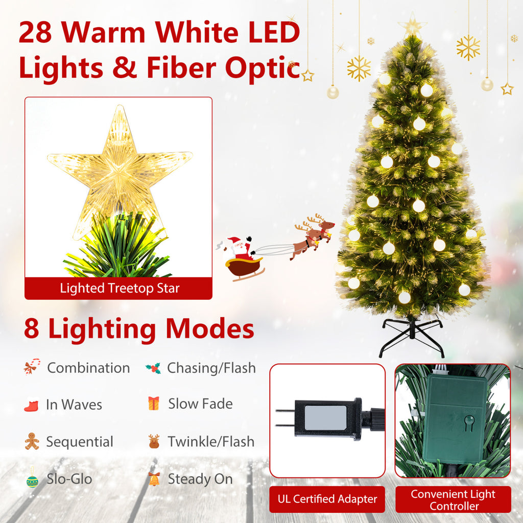 5 FT Pre-Lit Artificial Christmas Tree with Dazzling Optical Fibers - Frosted Leaves