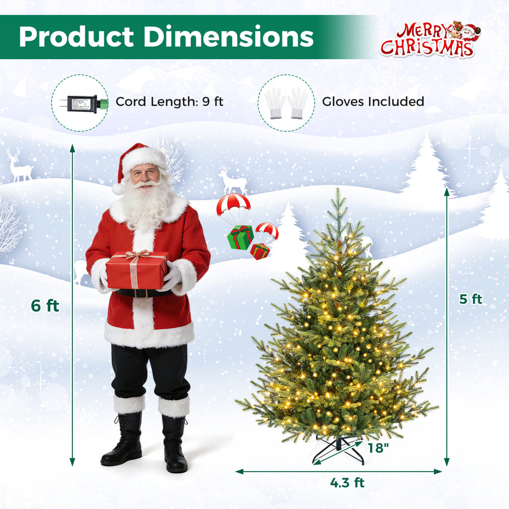 5 Ft Pre-Lit Artificial Christmas Tree with Warm White LED Lights - Holiday Decor