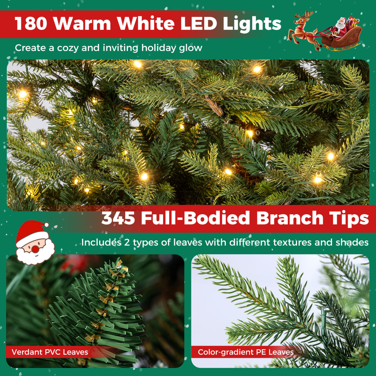 5 Ft Pre-Lit Artificial Christmas Tree with Warm White LED Lights - Holiday Decor