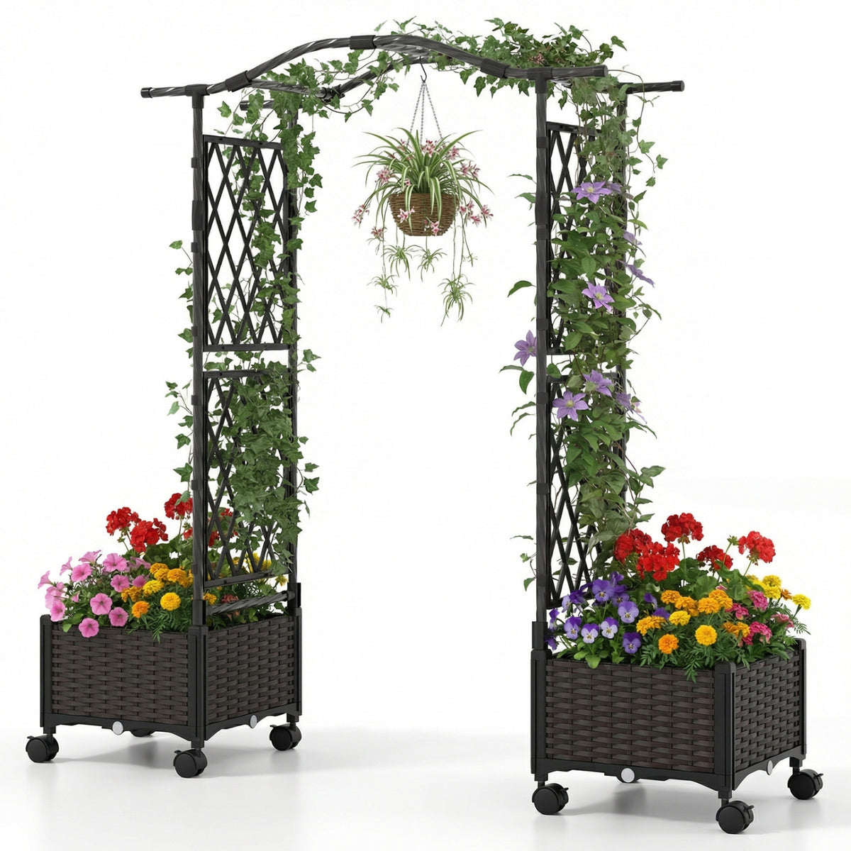 5 FT Self-Watering Planter Box with Lattice Trellis - Brown