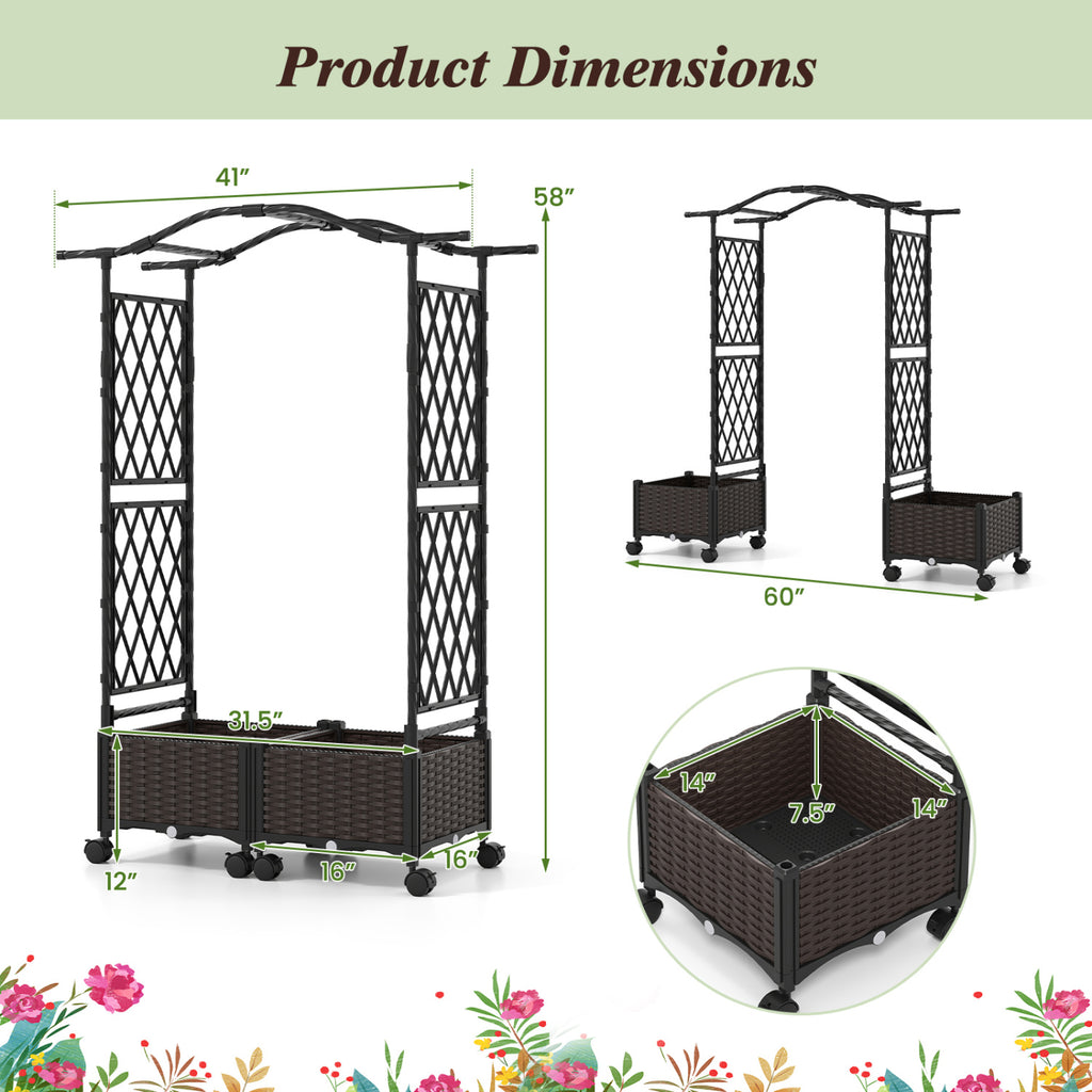 5 FT Self-Watering Planter Box with Lattice Trellis - Brown