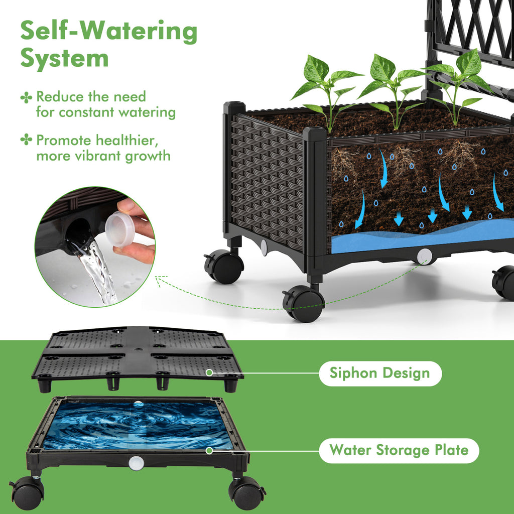 5 FT Self-Watering Planter Box with Lattice Trellis - Brown