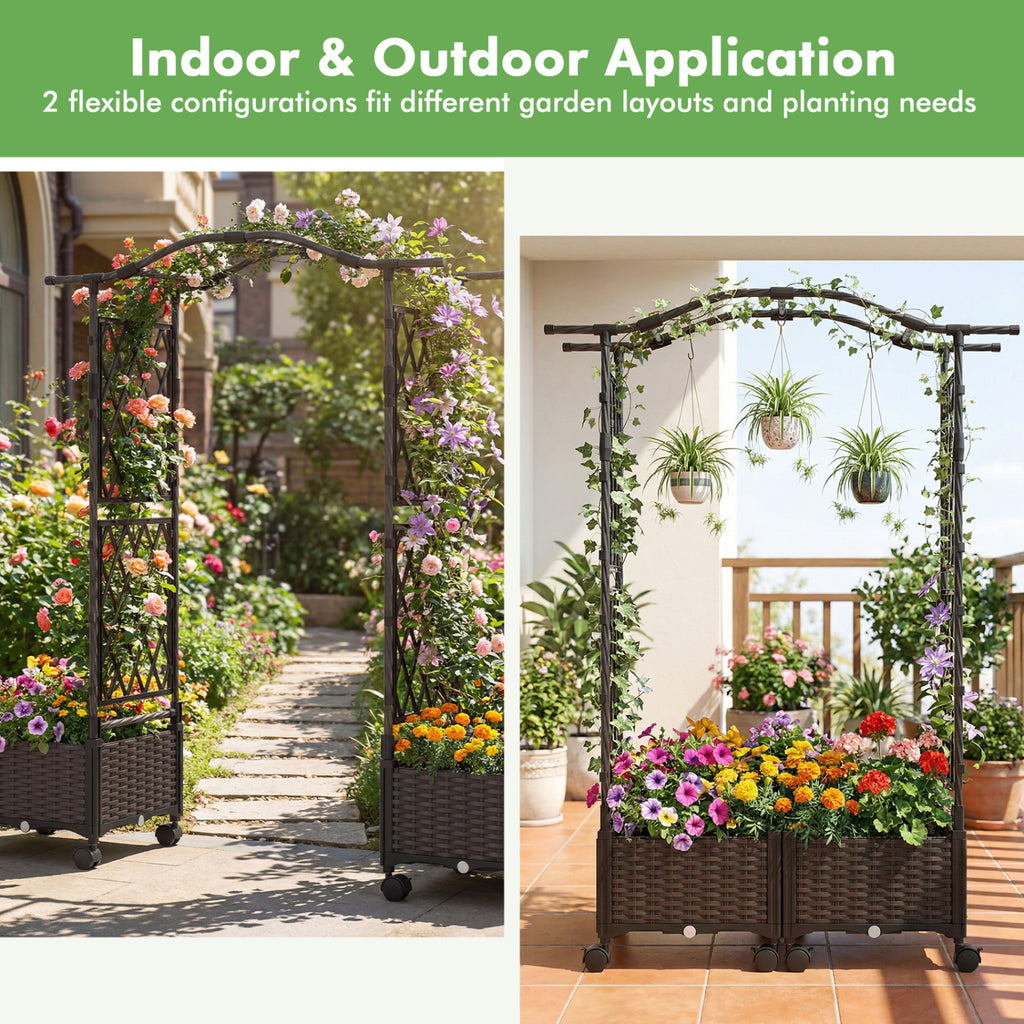 5 FT Self-Watering Planter Box with Lattice Trellis - Brown