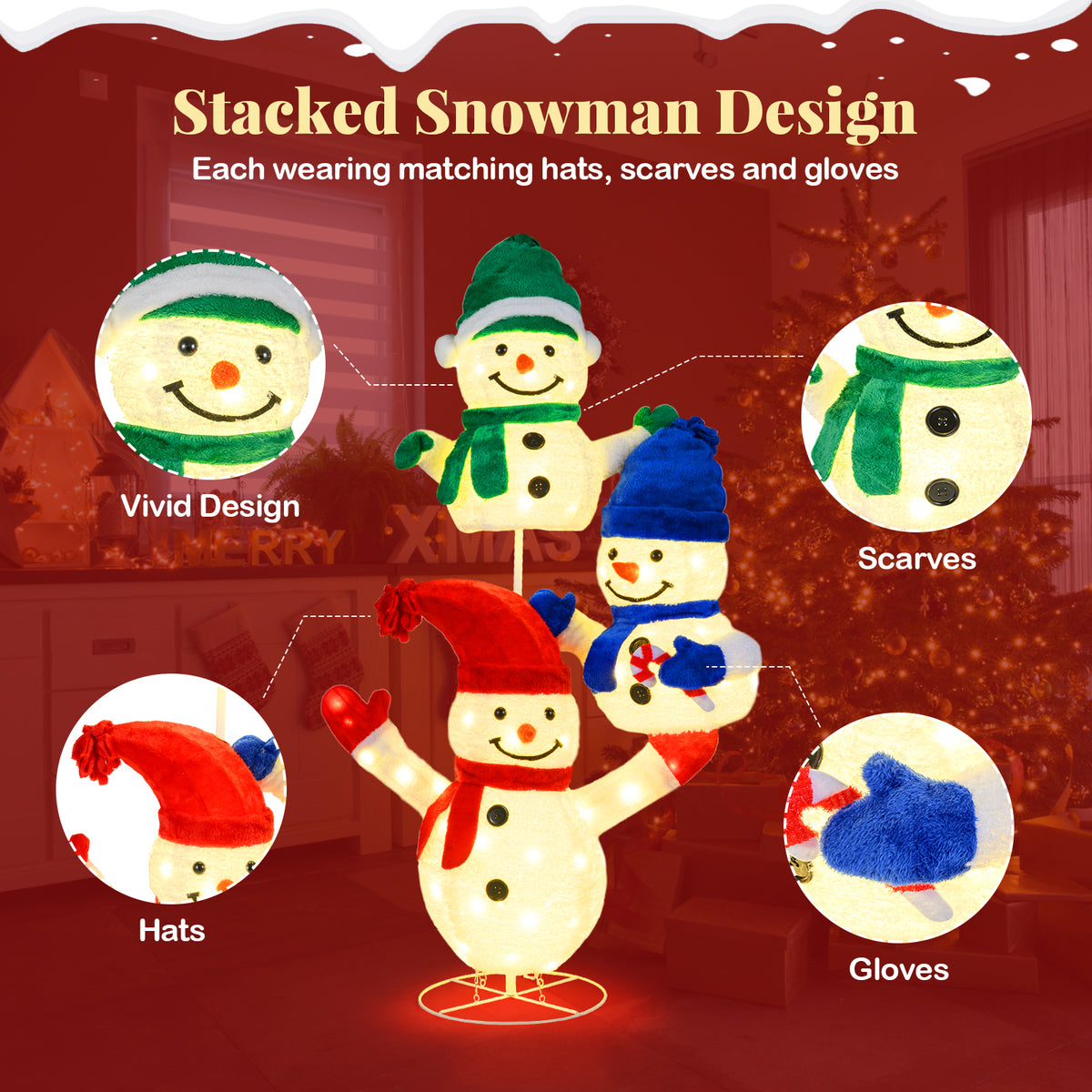 5 FT Snowman Christmas Decoration with 110 LED Lights - Indoor Outdoor Holiday Decor