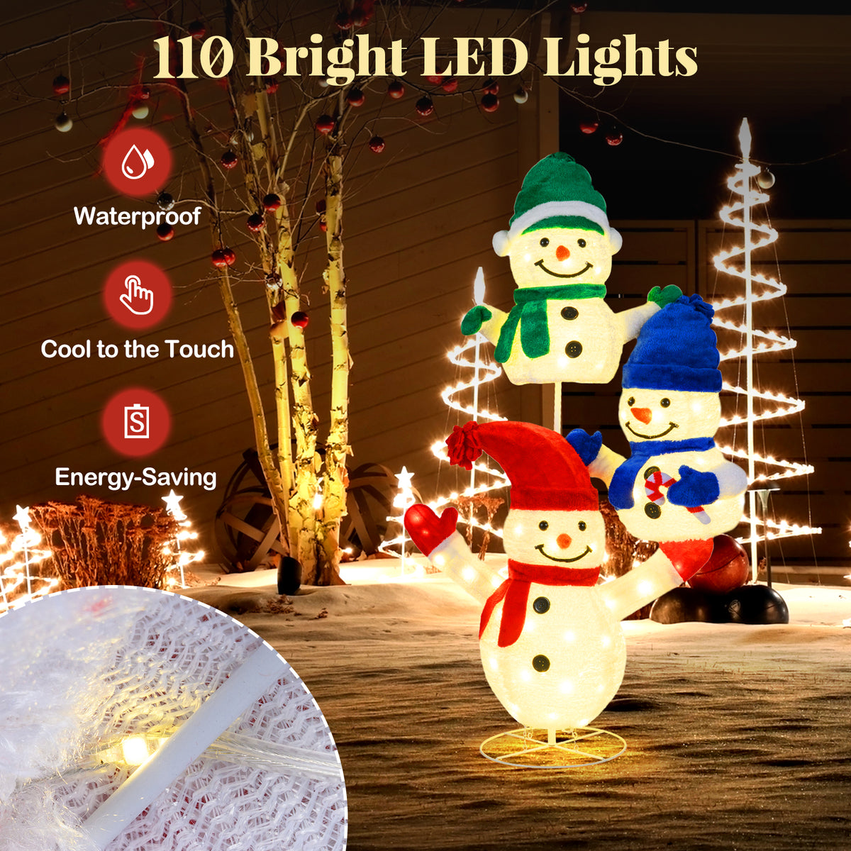 5 FT Snowman Christmas Decoration with 110 LED Lights - Indoor Outdoor Holiday Decor