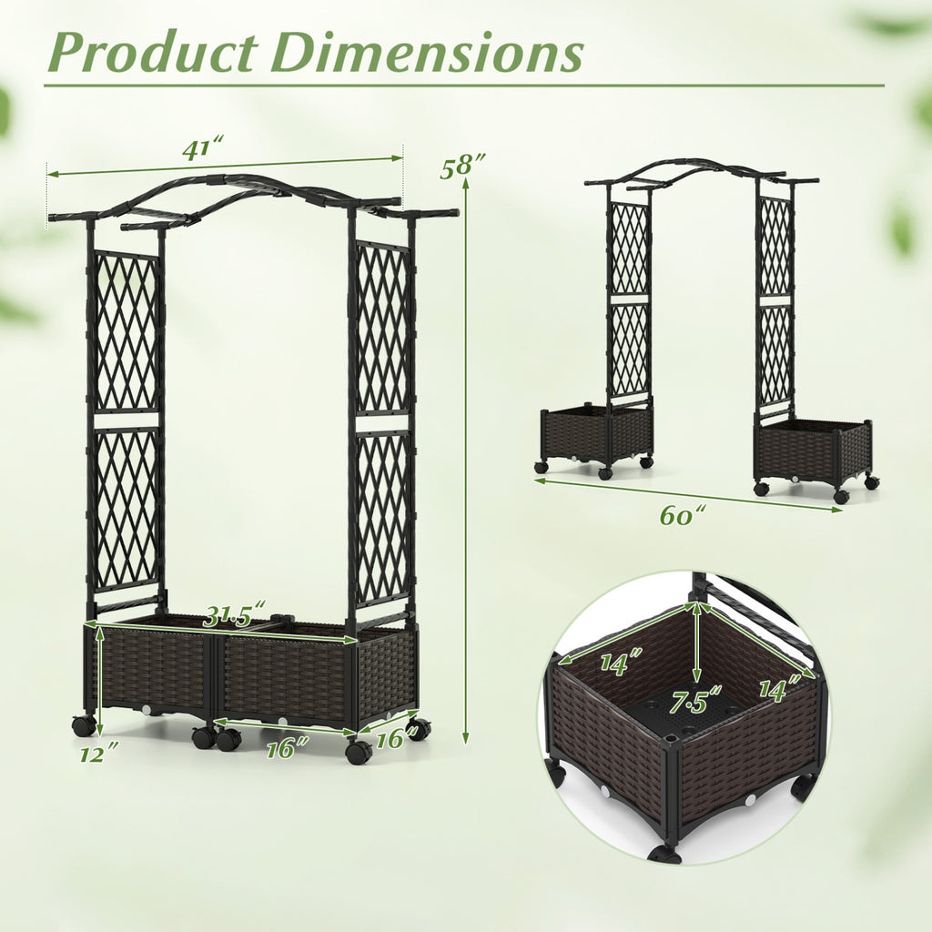 5 FT Raised Garden Bed with Trellis & Lockable Wheels - Set of 2, Brown