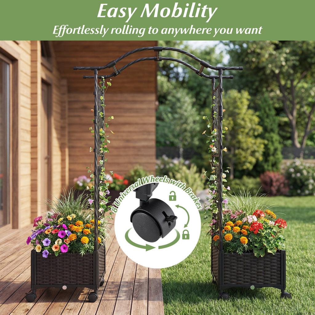 5 FT Raised Garden Bed with Trellis & Lockable Wheels - Set of 2, Brown