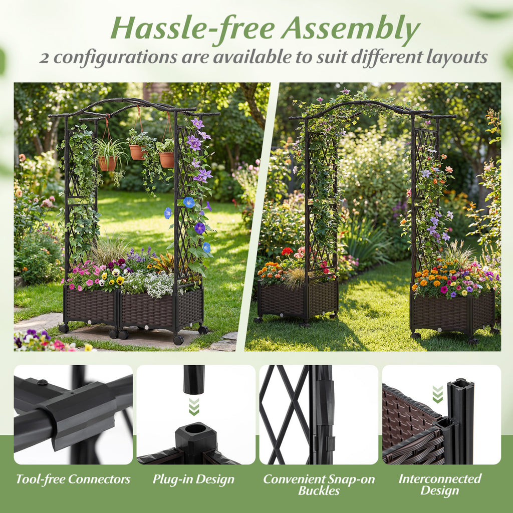 5 FT Raised Garden Bed with Trellis & Lockable Wheels - Set of 2, Brown