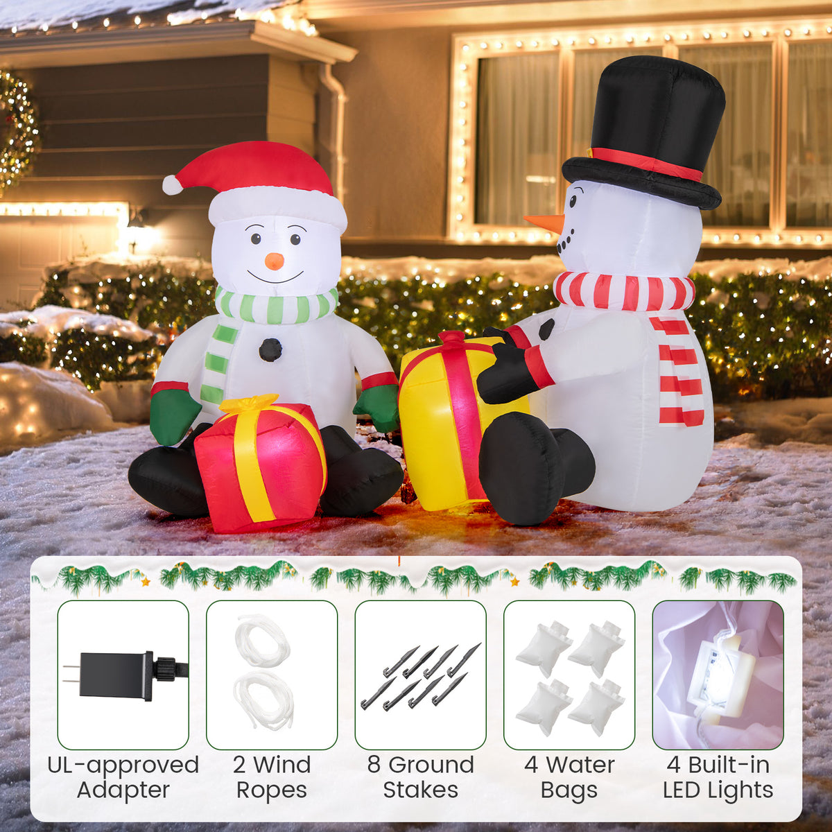 5 Feet Christmas Inflatable Snowman with Gift Boxes - Holiday Decor