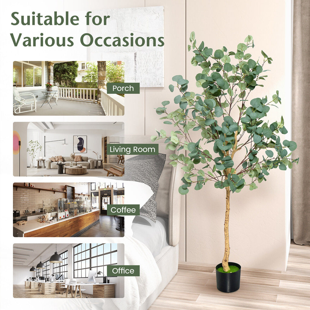 Artificial Eucalyptus Tree 5.5 Feet with 517 Silver Dollar Leaves - 1 Piece