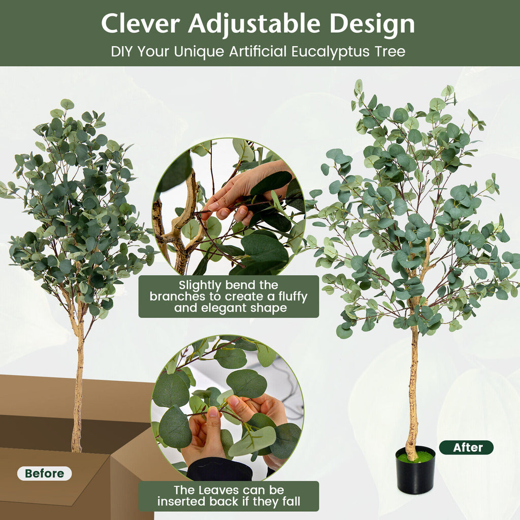 Artificial Eucalyptus Tree 5.5 Feet with 517 Silver Dollar Leaves - 1 Piece