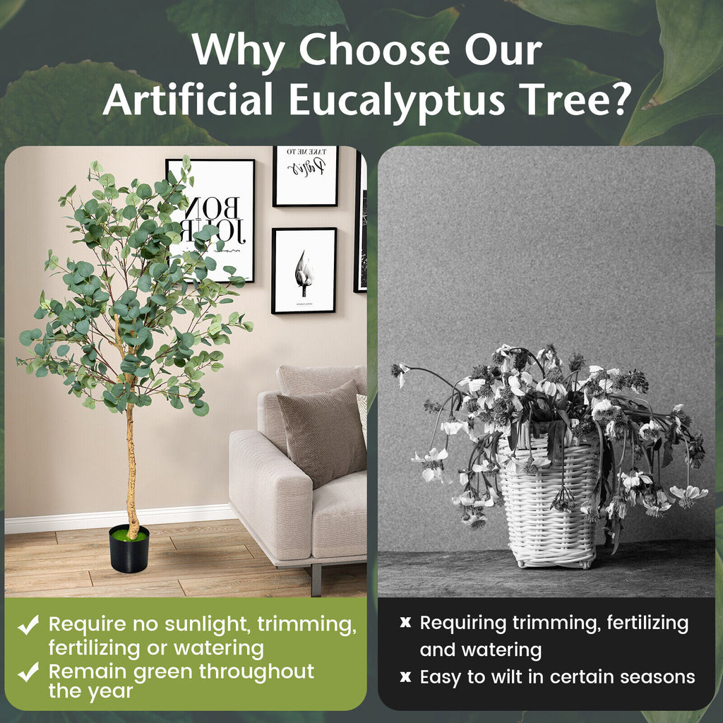 Artificial Eucalyptus Tree 5.5 Feet with 517 Silver Dollar Leaves - 1 Piece