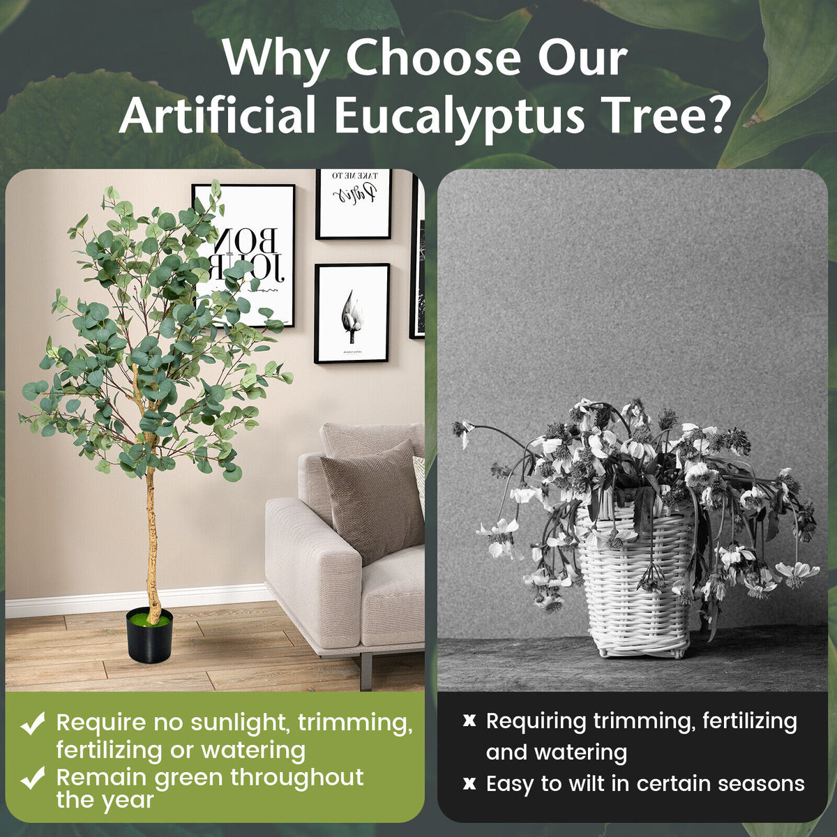 Artificial Eucalyptus Tree 5.5 Feet with 517 Silver Dollar Leaves - 1 Piece