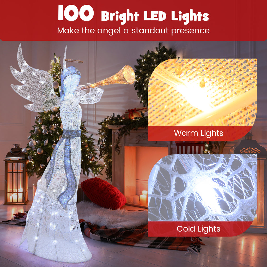 5 Feet Christmas Angel with 100 LED Lights & Ground Stakes - Trumpet Variation