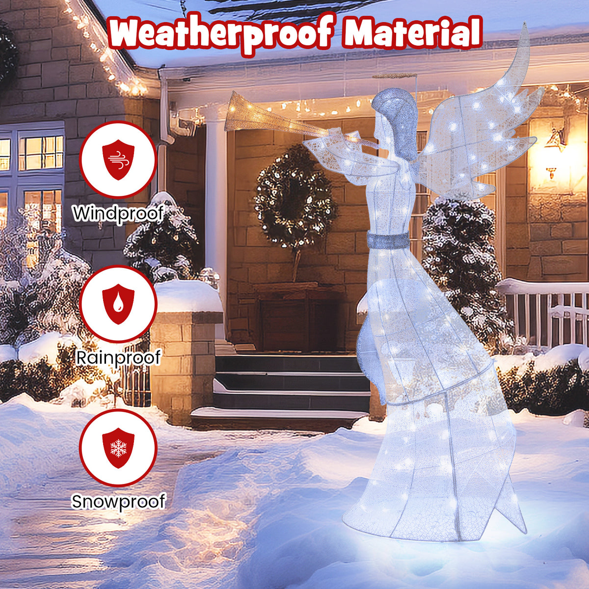 5 Feet Christmas Angel with 100 LED Lights & Ground Stakes - Trumpet Variation
