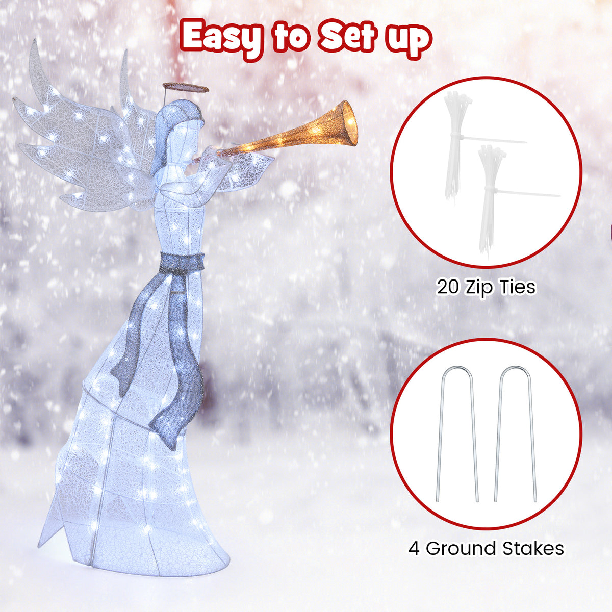 5 Feet Christmas Angel with 100 LED Lights & Ground Stakes - Trumpet Variation