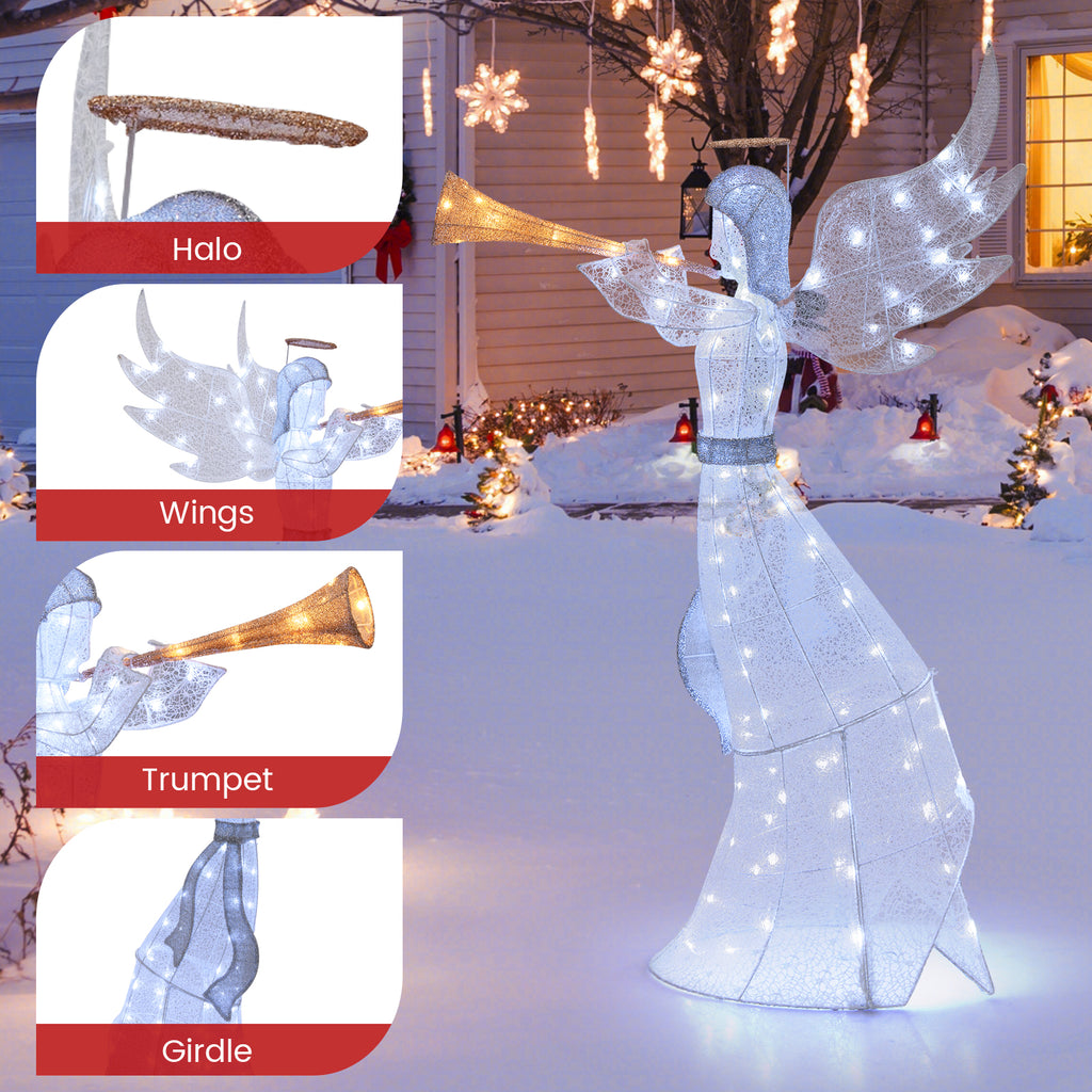 5 Feet Christmas Angel with 100 LED Lights & Ground Stakes - Trumpet Variation