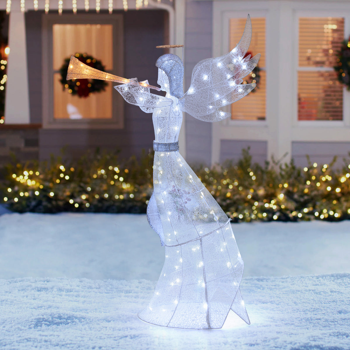 5 Feet Christmas Angel with 100 LED Lights & Ground Stakes - Trumpet Variation