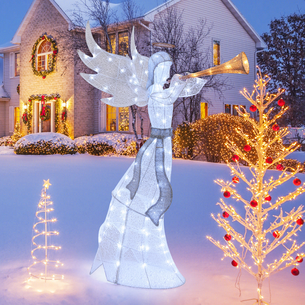 5 Feet Christmas Angel with 100 LED Lights & Ground Stakes - Trumpet Variation