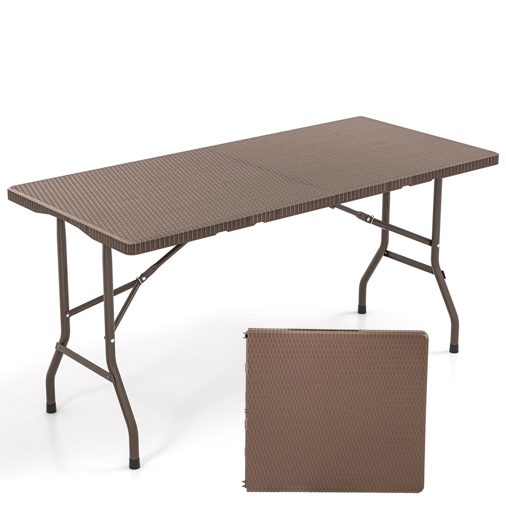5FT Folding Picnic Table with Rattan Grain HDPE Tabletop and Sturdy