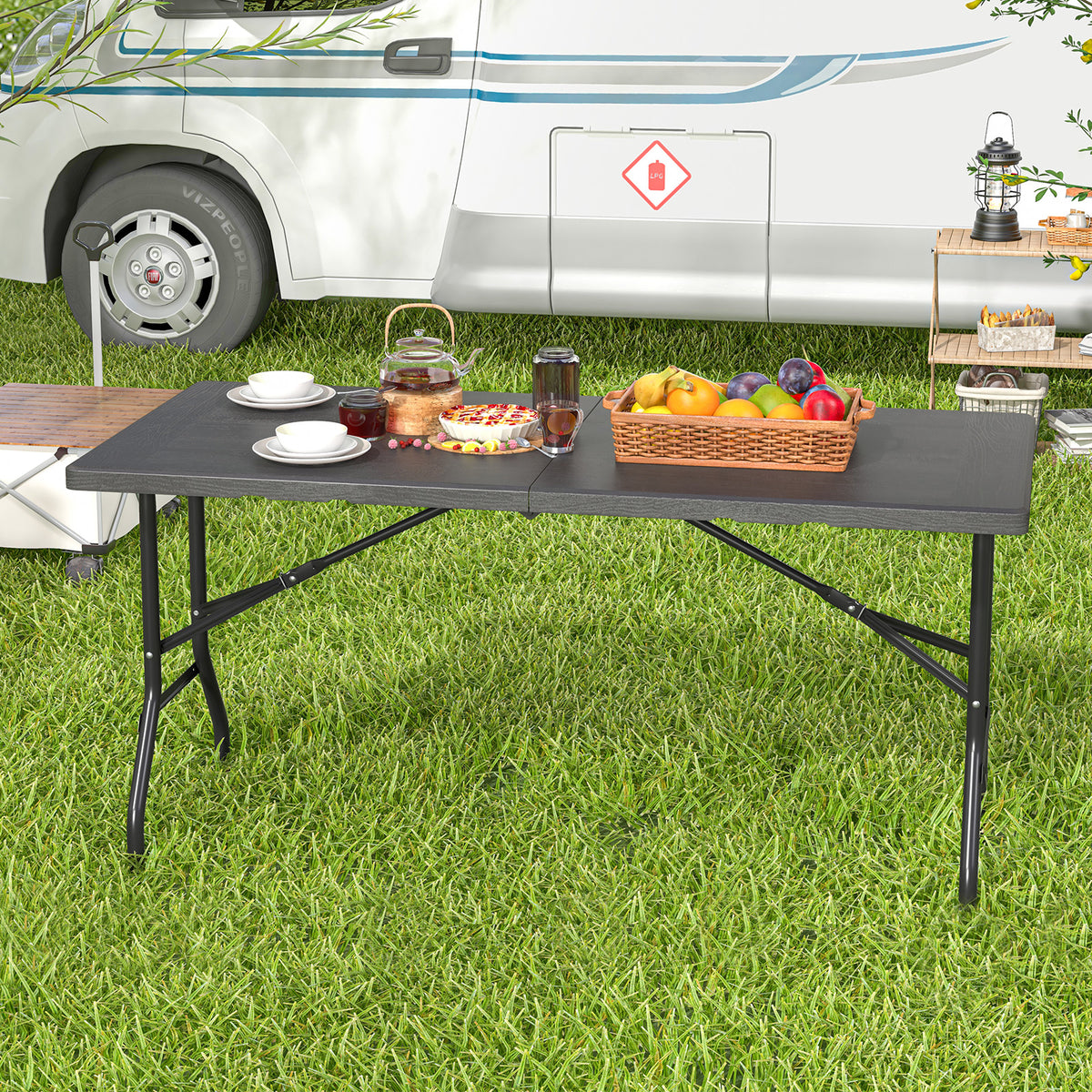 5FT Folding Picnic Table HDPE Tabletop 60" x 27.5" - Black