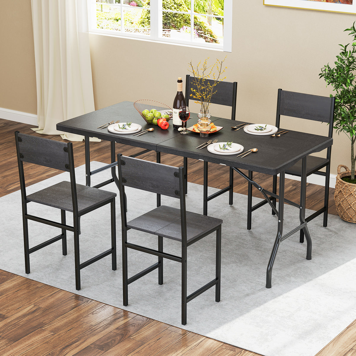 5FT Folding Picnic Table HDPE Tabletop 60" x 27.5" - Black