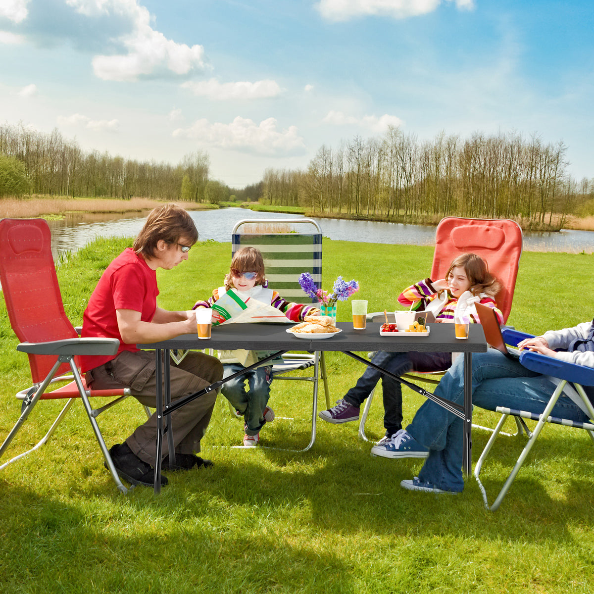 5FT Folding Picnic Table HDPE Tabletop 60" x 27.5" - Black