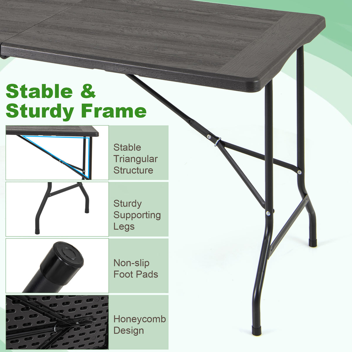 5FT Folding Picnic Table HDPE Tabletop 60" x 27.5" - Black