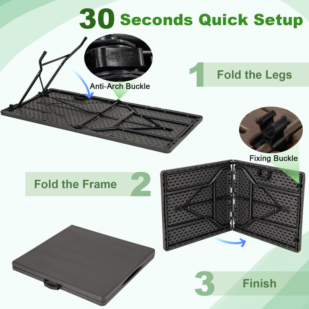 5FT Folding Picnic Table HDPE Tabletop 60" x 27.5" - Black