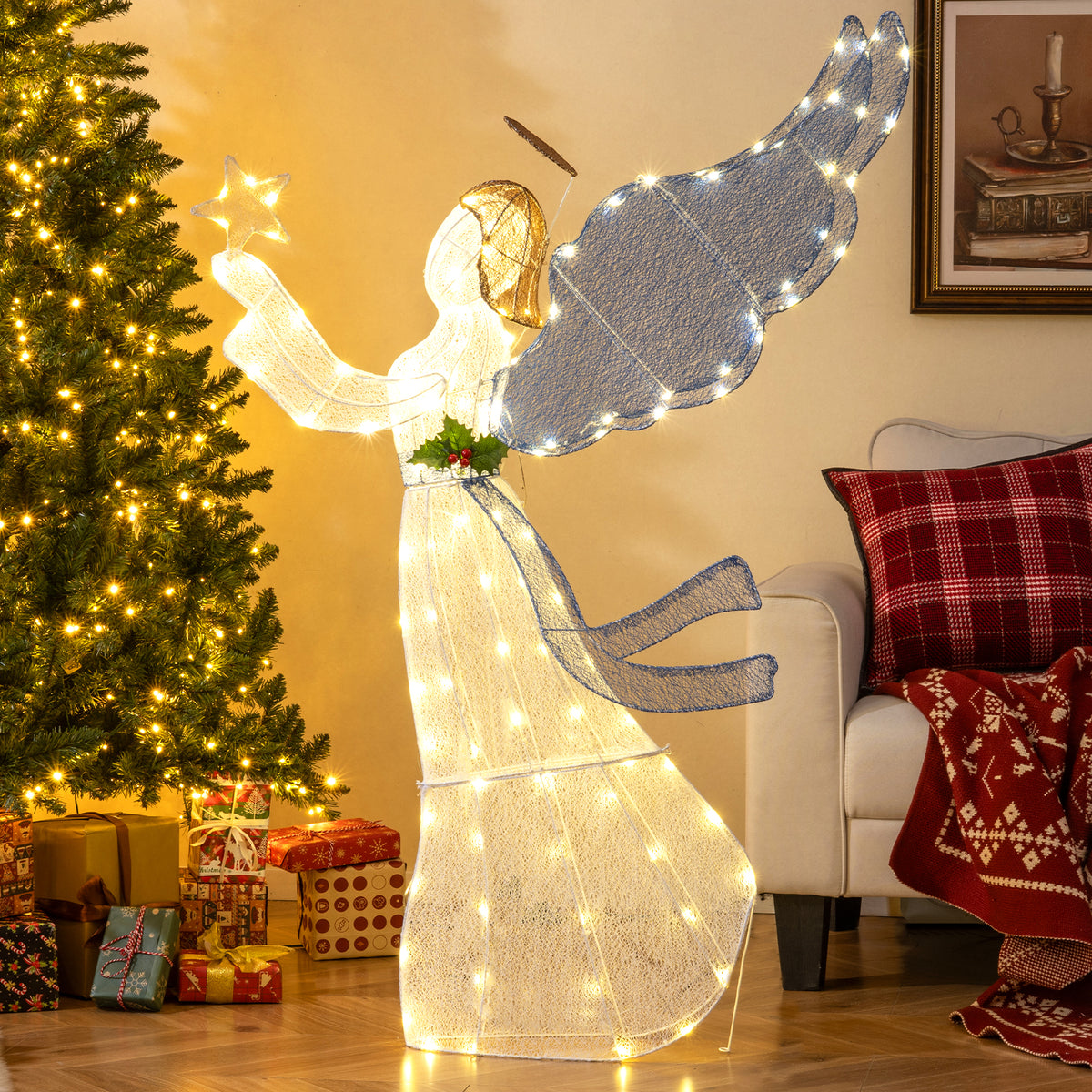 Lighted Angel Christmas Decoration with Wings & Warm LED Lights - Outdoor Indoor Holiday Decor