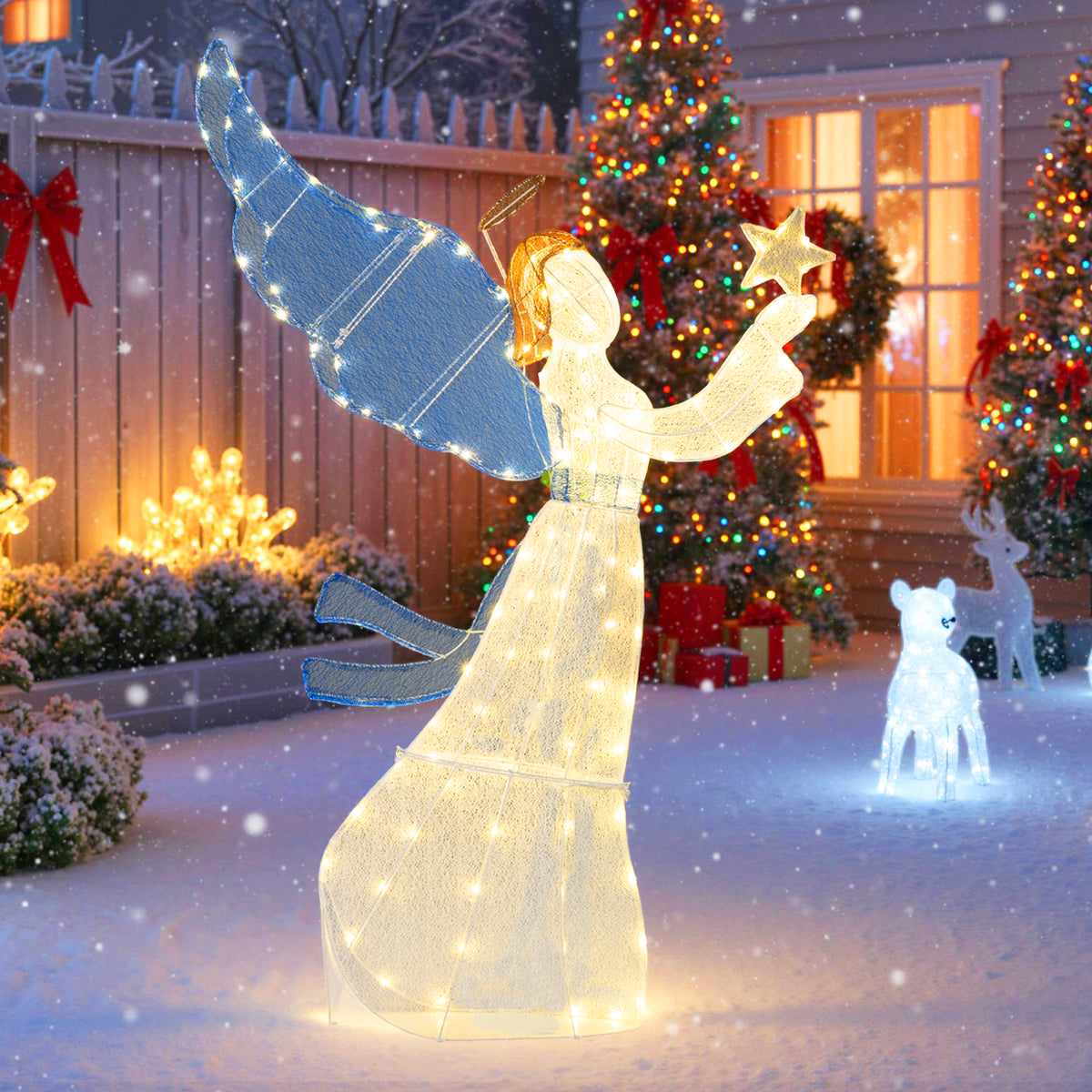 Lighted Angel Christmas Decoration with Wings & Warm LED Lights - Outdoor Indoor Holiday Decor