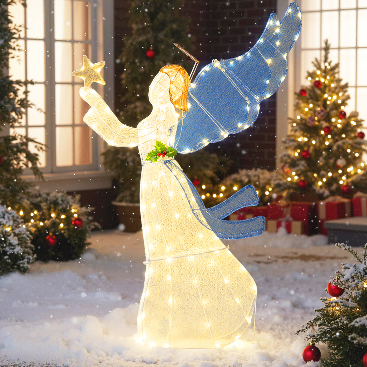 Lighted Angel Christmas Decoration with Wings & Warm LED Lights - Outdoor Indoor Holiday Decor