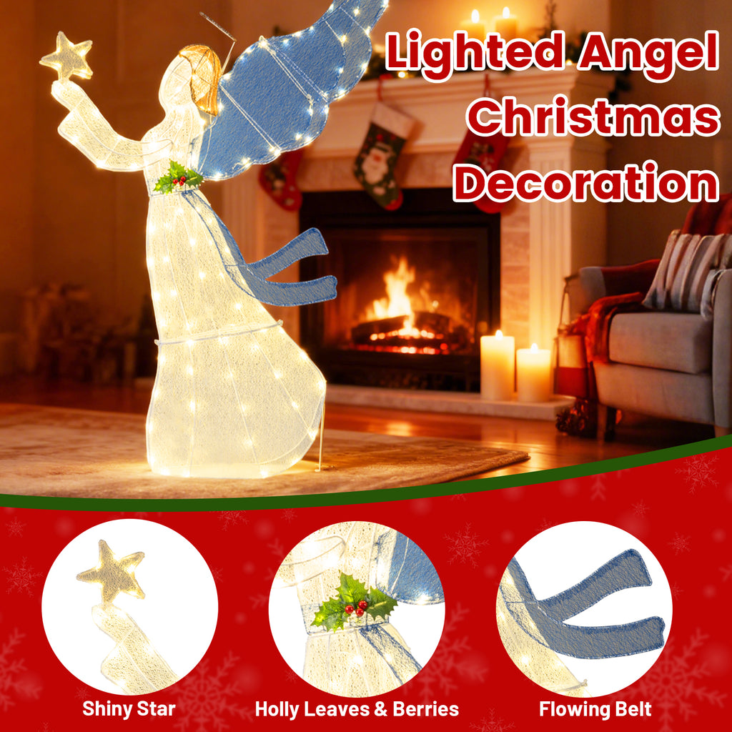Lighted Angel Christmas Decoration with Wings & Warm LED Lights - Outdoor Indoor Holiday Decor