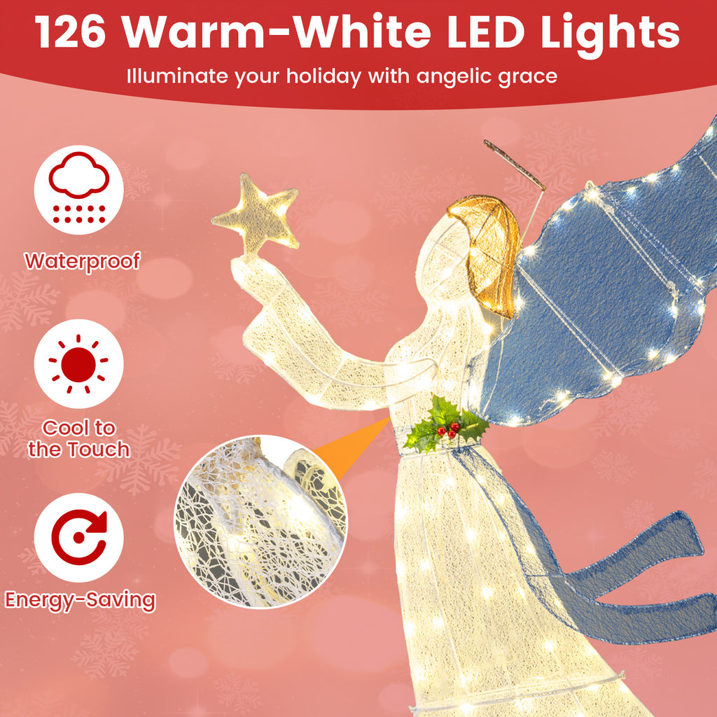 Lighted Angel Christmas Decoration with Wings & Warm LED Lights - Outdoor Indoor Holiday Decor