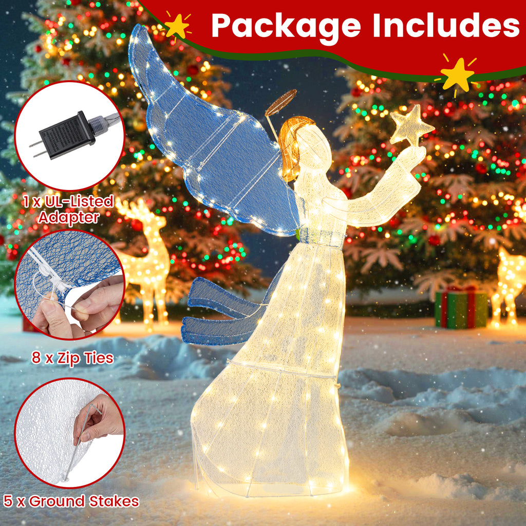 Lighted Angel Christmas Decoration with Wings & Warm LED Lights - Outdoor Indoor Holiday Decor