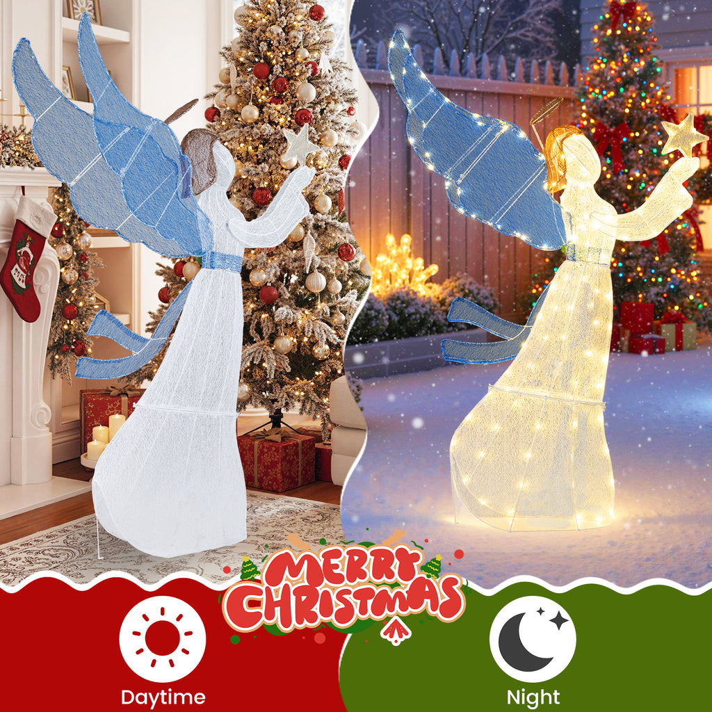 Lighted Angel Christmas Decoration with Wings & Warm LED Lights - Outdoor Indoor Holiday Decor