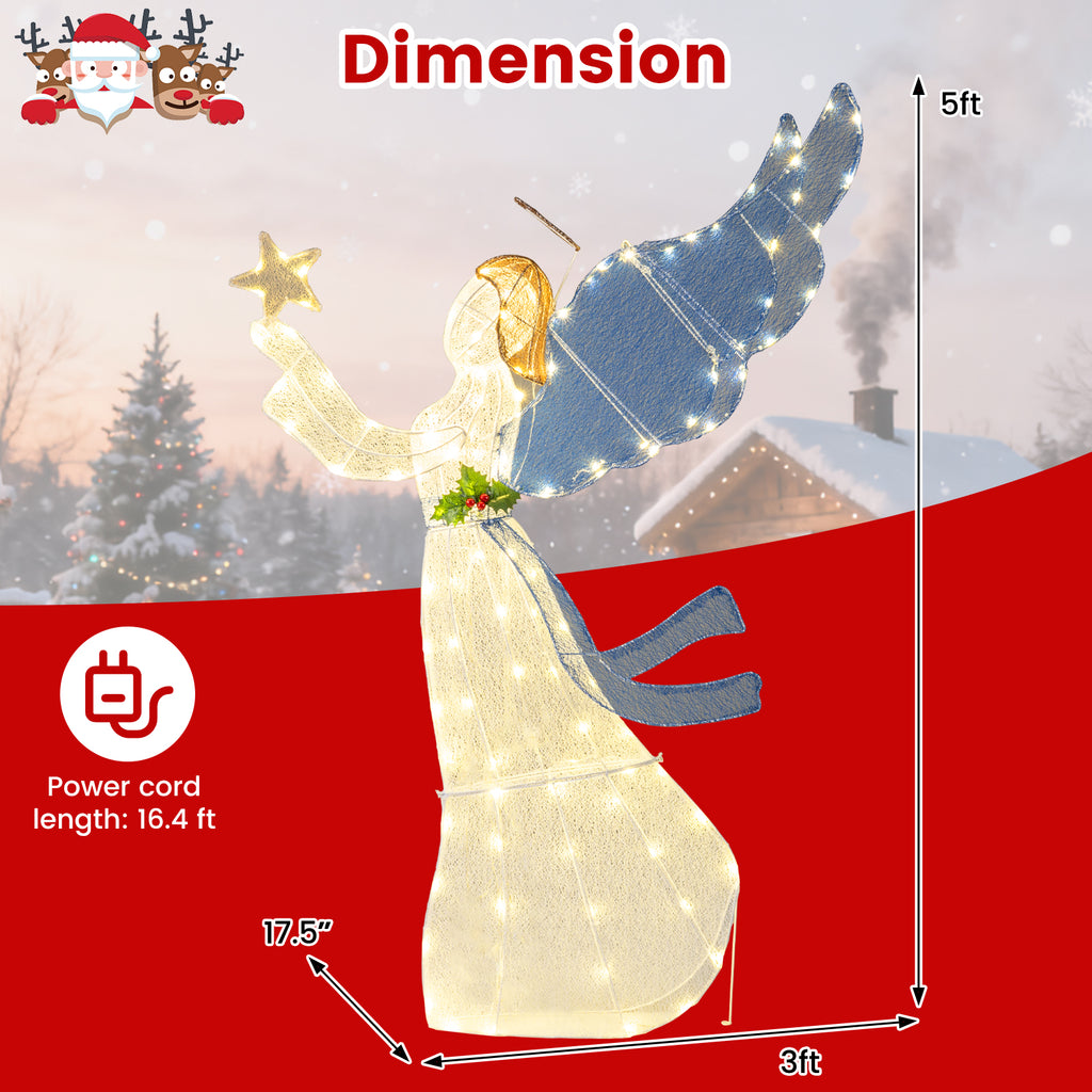 Lighted Angel Christmas Decoration with Wings & Warm LED Lights - Outdoor Indoor Holiday Decor