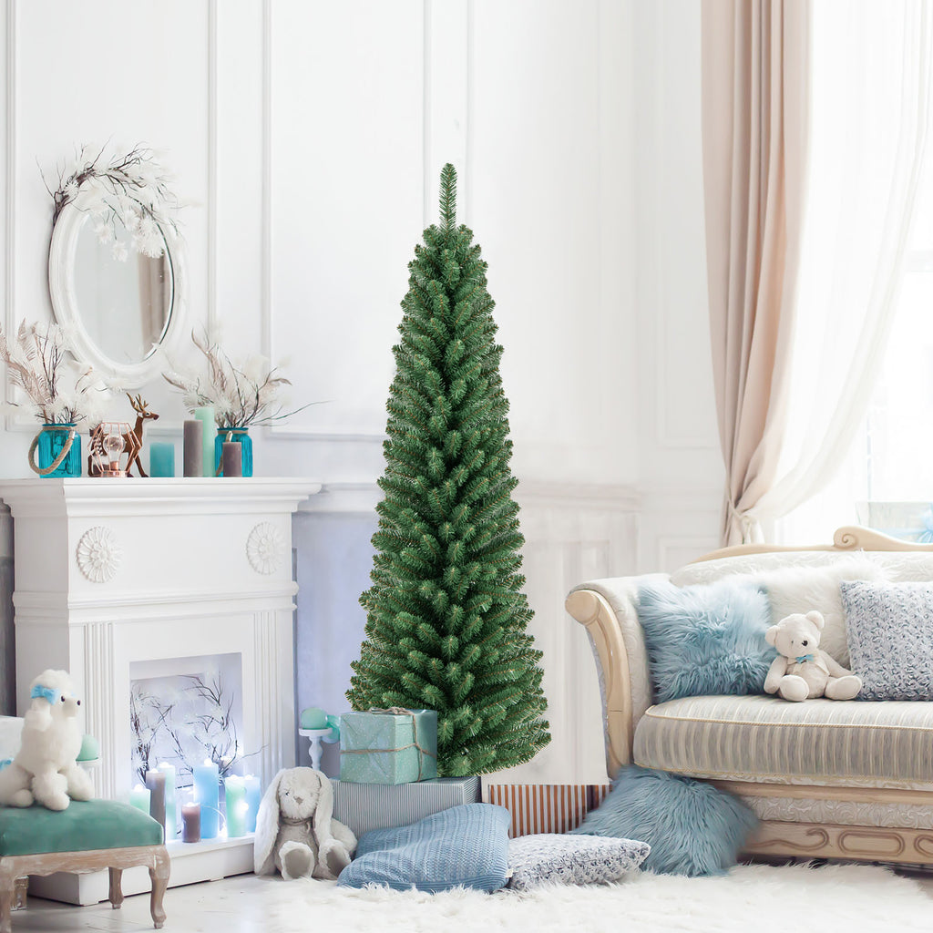 5 Ft Pencil Christmas Tree with Memory Wire Branch Tips - Costway