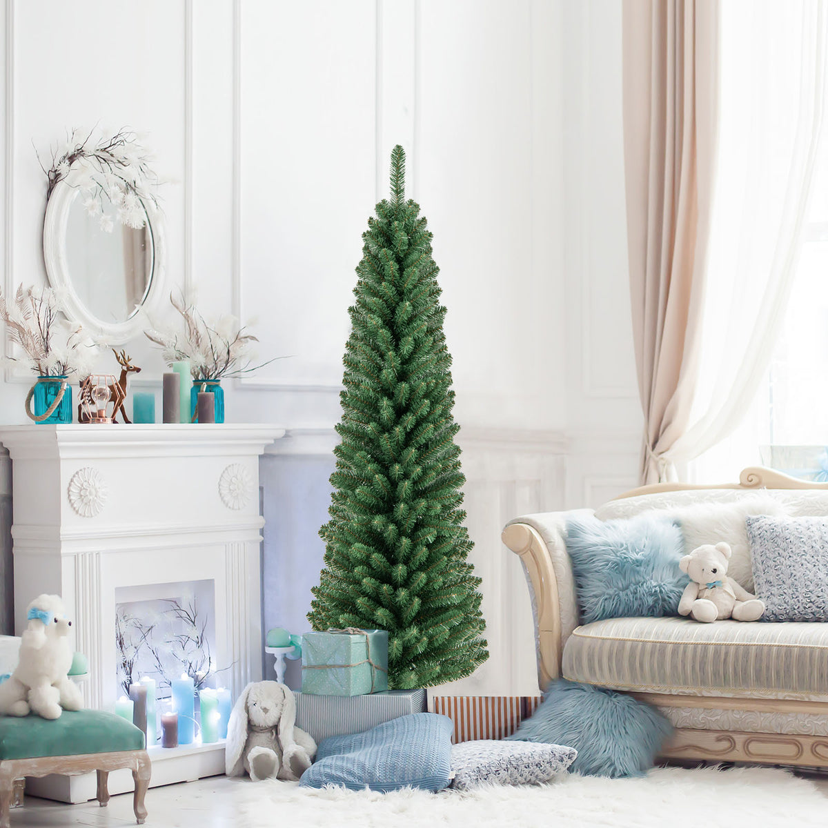 5 Ft Pencil Christmas Tree with Memory Wire Branch Tips - Costway