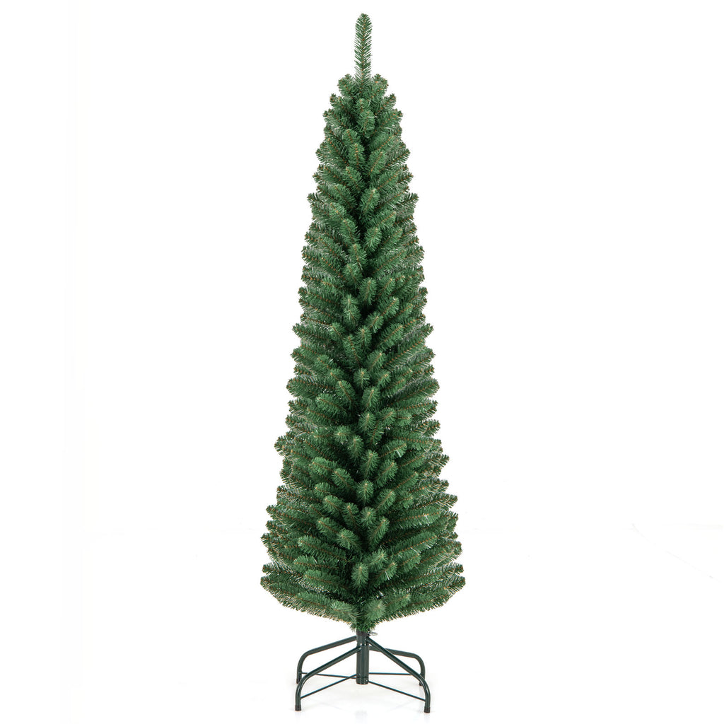 5 Ft Pencil Christmas Tree with Memory Wire Branch Tips - Costway