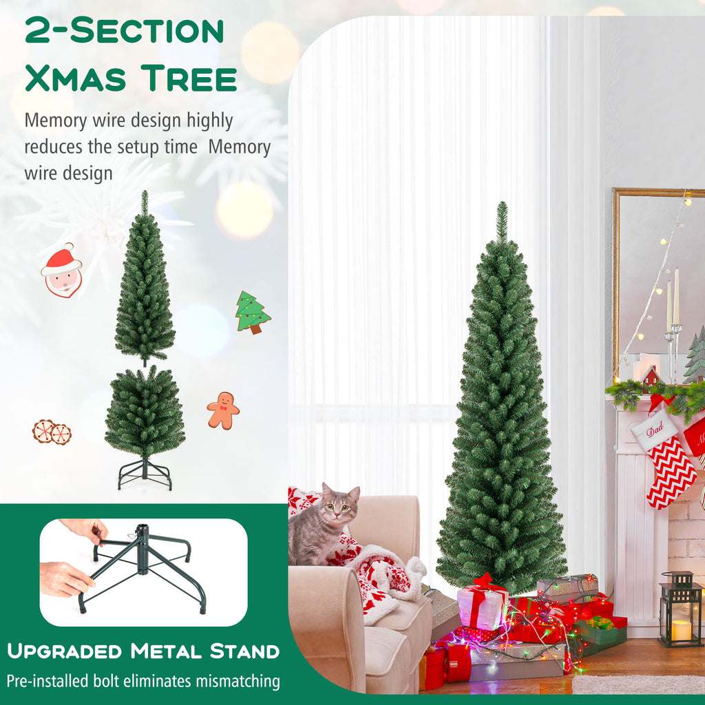 5 Ft Pencil Christmas Tree with Memory Wire Branch Tips - Costway