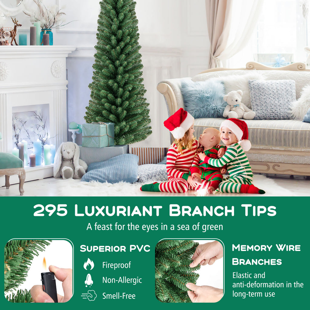 5 Ft Pencil Christmas Tree with Memory Wire Branch Tips - Costway