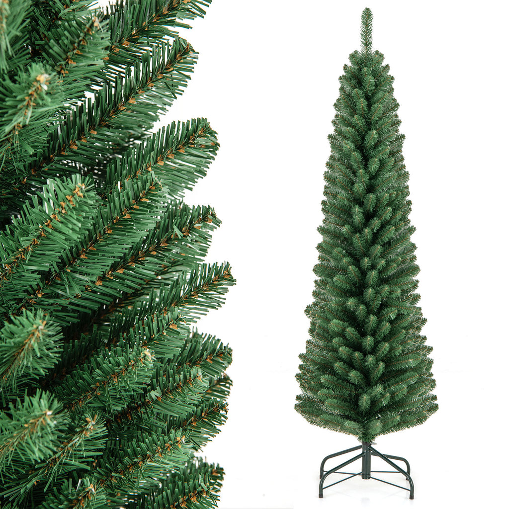 5 Ft Pencil Christmas Tree with Memory Wire Branch Tips - Costway
