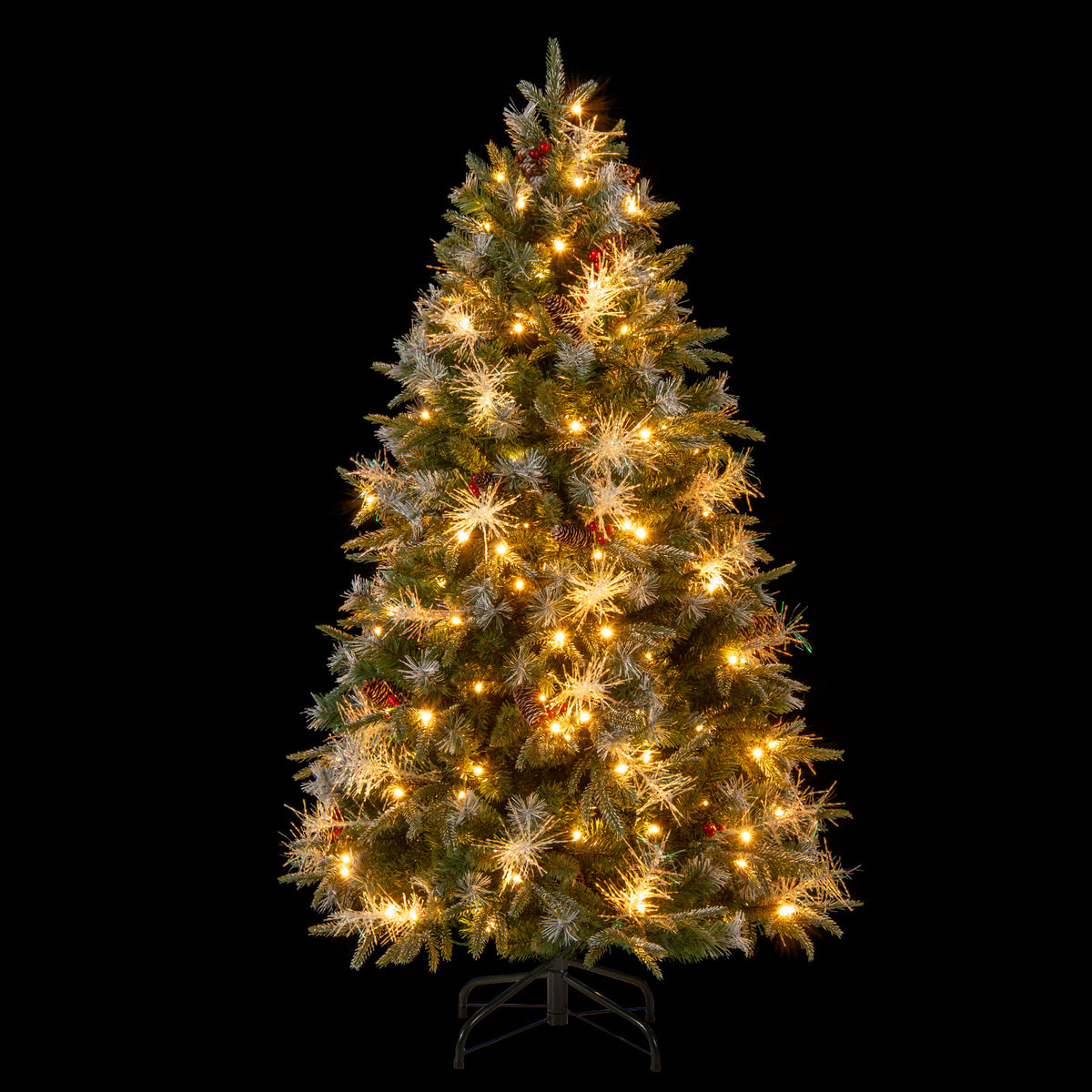 5 Ft Pre-Lit Artificial Christmas Tree with 8 Modes LED Lights & Red Berries - Costway