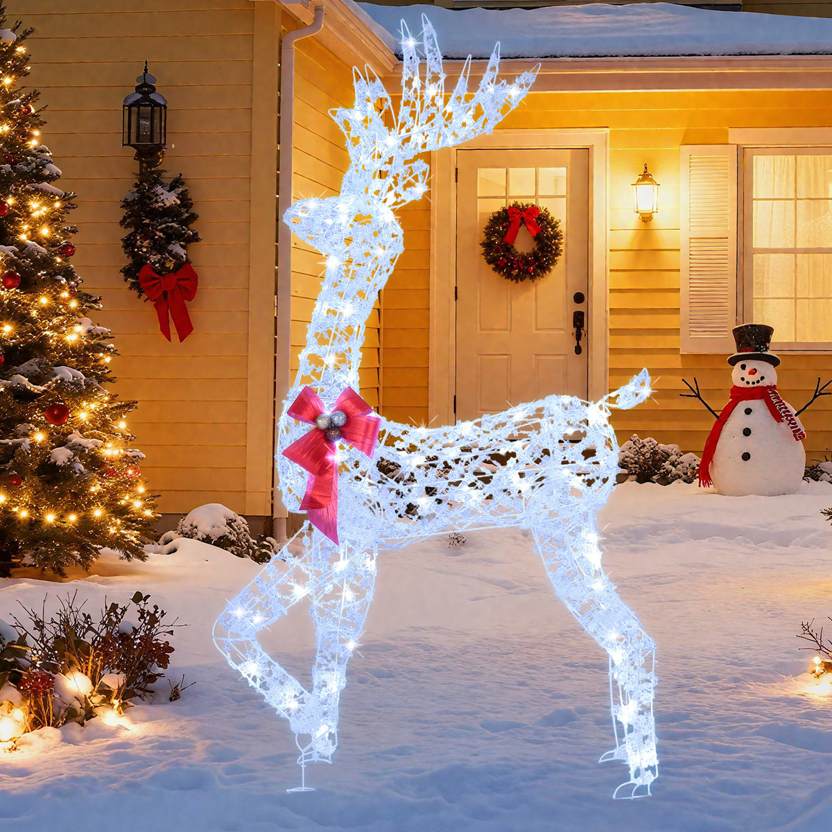 5 Feet Pre-Lit Christmas Reindeer with 100 LED Lights - Indoor Outdoor Decoration - 1 Piece