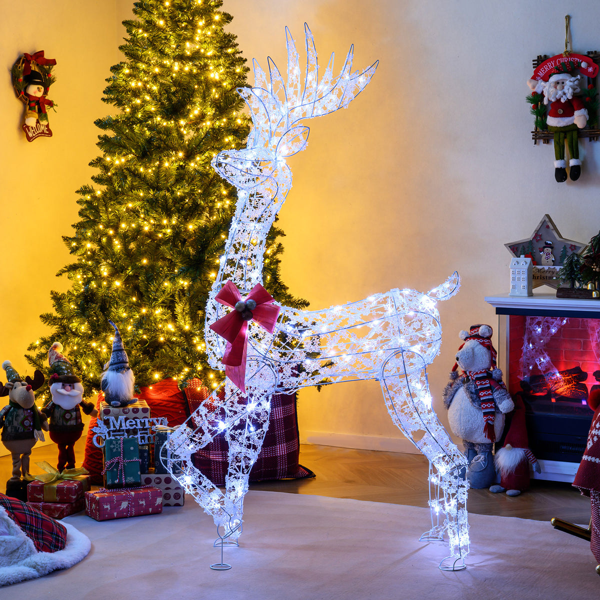 5 Feet Pre-Lit Christmas Reindeer with 100 LED Lights - Indoor Outdoor Decoration - 1 Piece