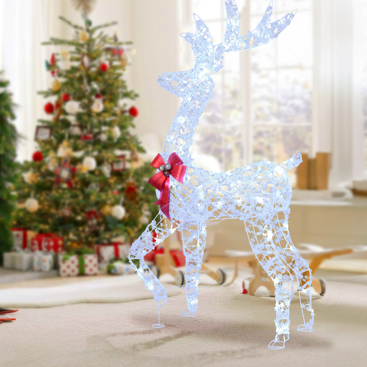 5 Feet Pre-Lit Christmas Reindeer with 100 LED Lights - Indoor Outdoor Decoration - 1 Piece