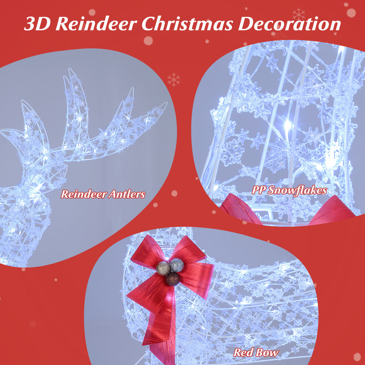 5 Feet Pre-Lit Christmas Reindeer with 100 LED Lights - Indoor Outdoor Decoration - 1 Piece